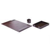 Dark Brown Bonded Leather Desk Set, 3pc